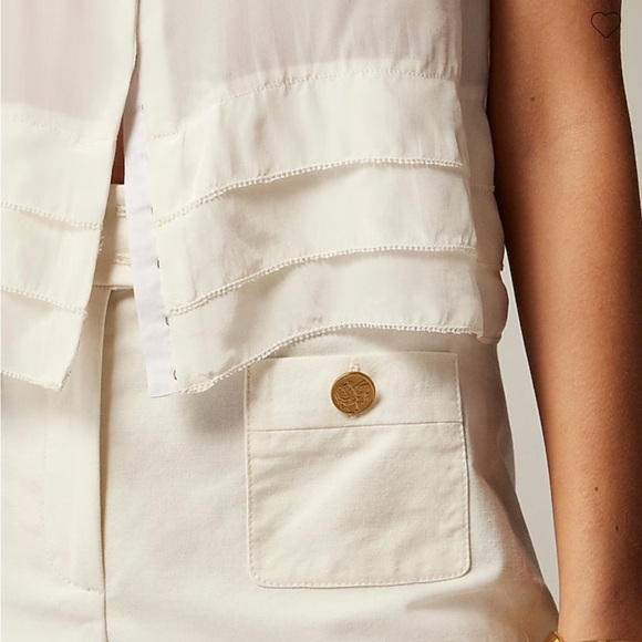 J crew ivory Drapey tiered top in crepe de chine - Picture 2 of 5